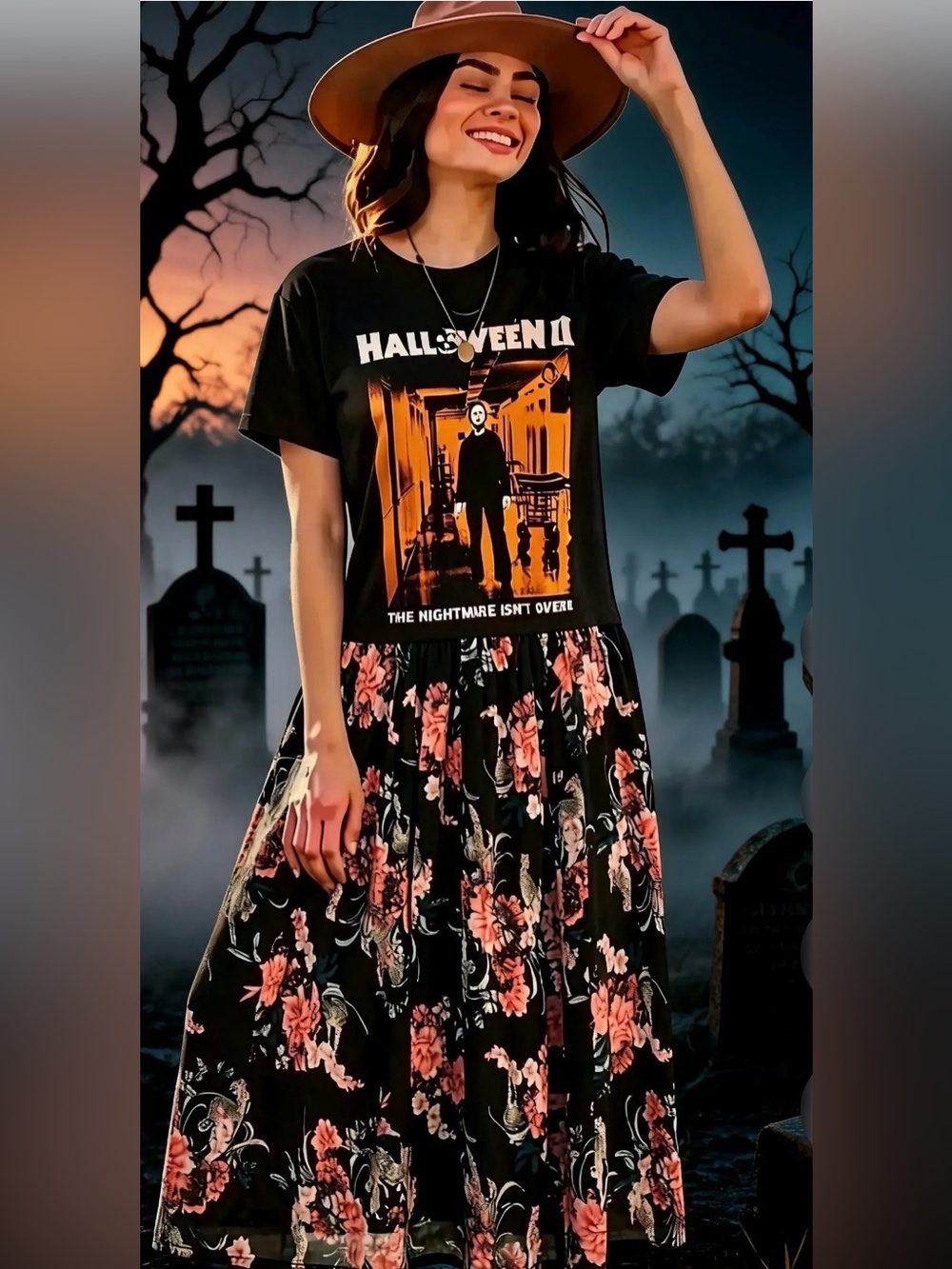 MIKE MYERS HALLOWEEN SPOOKY HORROR upcycled maxi dress Large n under